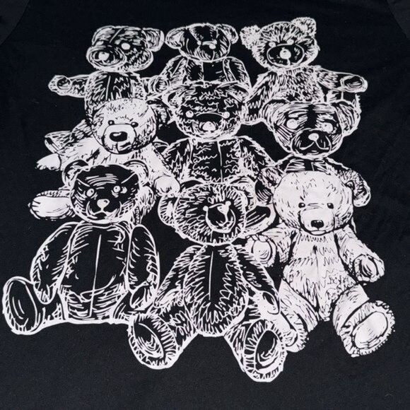 Black Shein Graphic T-Shirt With White Teddy Bear Design - Picture 2 of 6